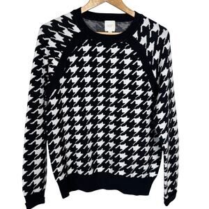Sen Revolve Houndstooth Knit Crewneck Sweater Black White Size Small Chic Preppy